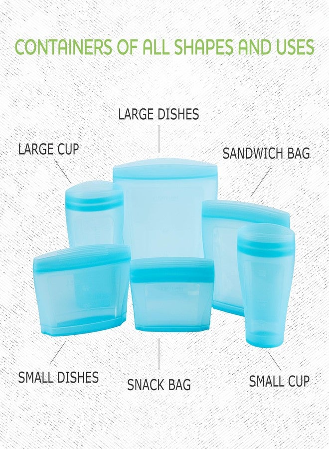 Zip Standing Reusable food container, silicone bag, 6 Pcs Zip Containers Can be used for fruit and vegetable snacks, etc. Microwave Dishwasher and Freezer Usable (blue)… - Image 3